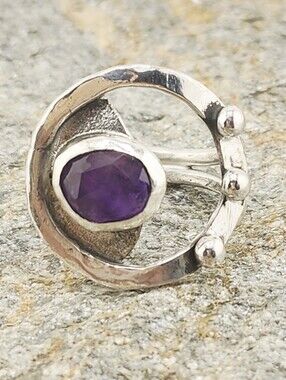 AMETHYST ROSE-CUT GEMSTONE CIRCLE RING HANDMADE IN STERLING SILVER SIZE 9